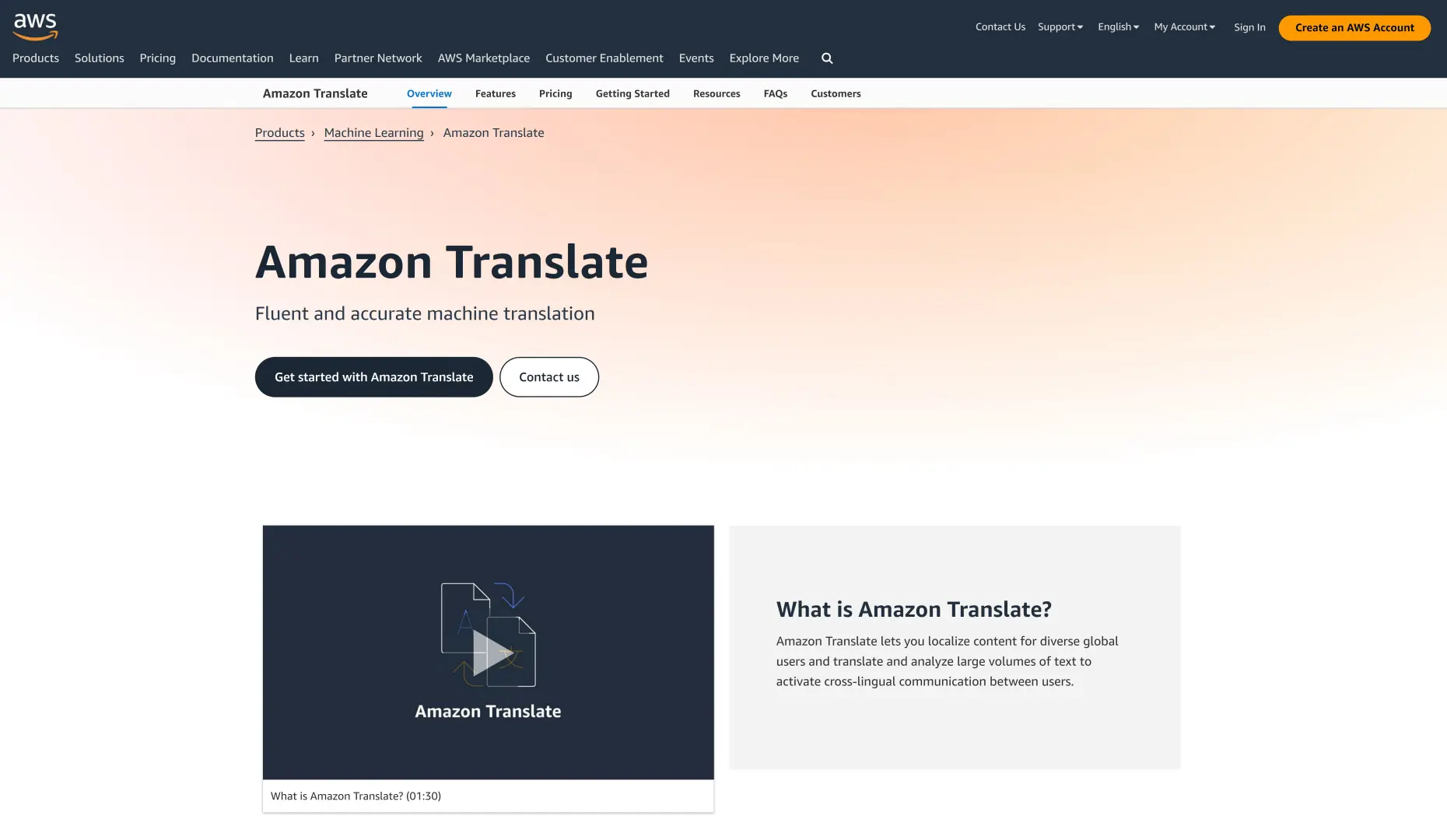 Amazon Translate - Best machine translation software for developers needing integrations