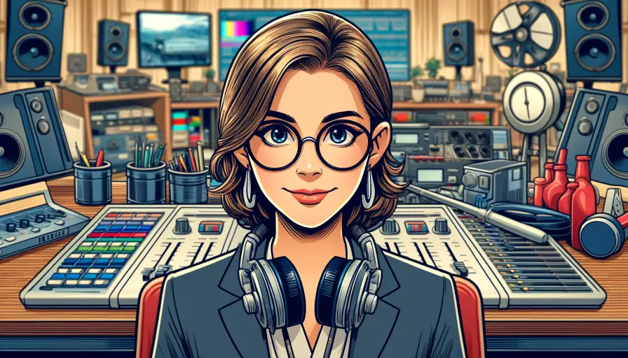 A close-up of an audiovisual translator working at her office