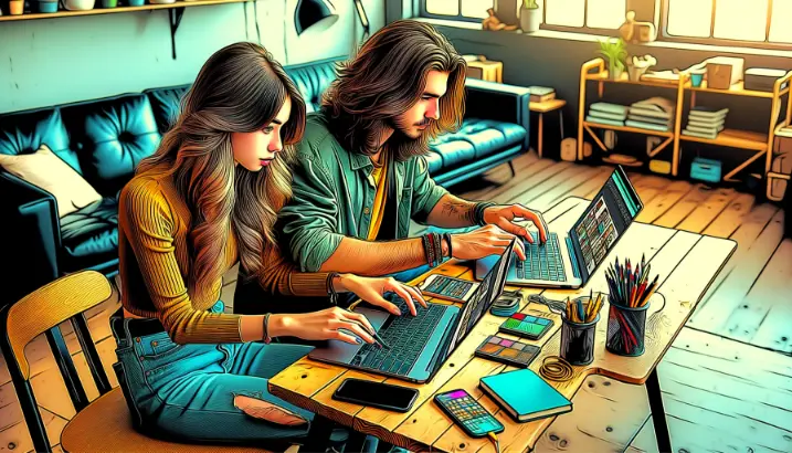 Two translators in their laptop trying to keep consistency in terminology and style