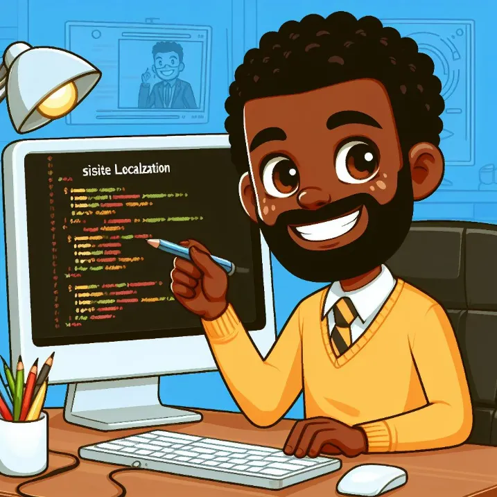 A developer happy in his desktop due to website localization success