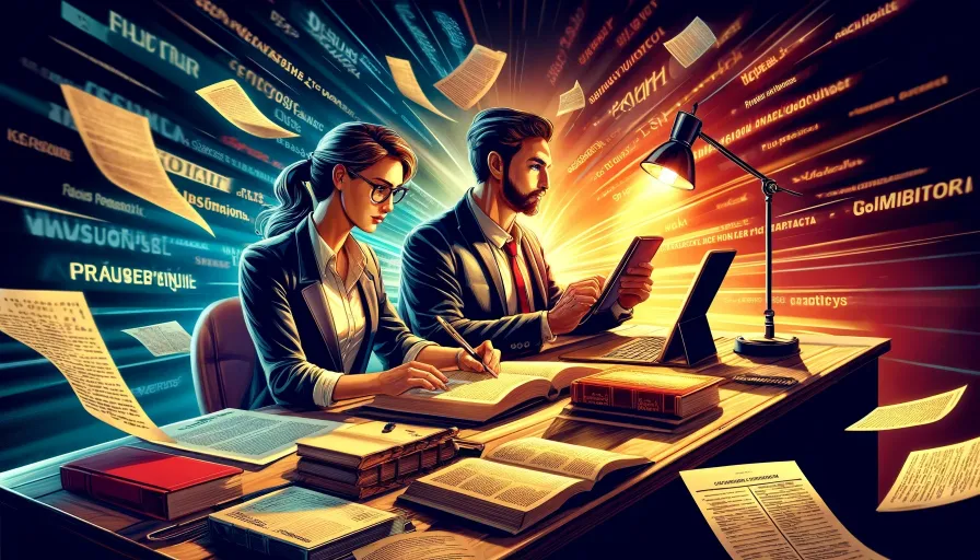 Two translators in their desks trying to achieve translation clarity and conciseness
